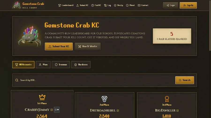 Actual Gemstone Crab KC website screenshot