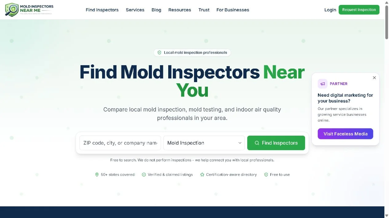 Actual Mold Inspectors Near Me website screenshot