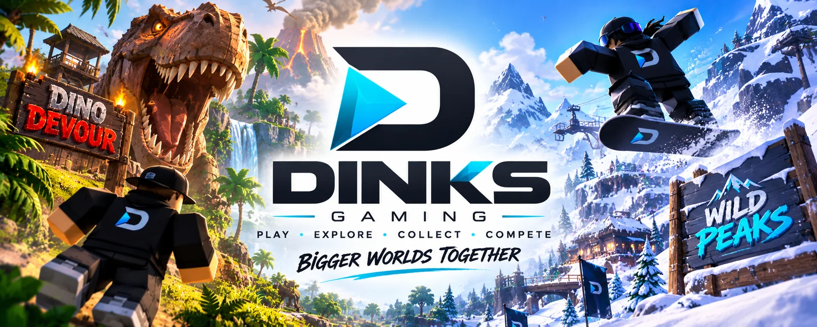 Dinks Gaming banner with Dino Devour and Wild Peaks